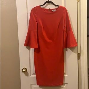 Red Calvin Klein flare sleeve dress